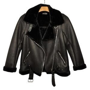 Pretty Little thing Black Oversized Aviator Jacket Size 0